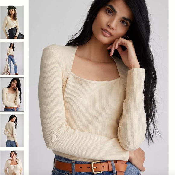 Anthropologie Sweaters - Anthropologie Women’s Ivory Ribbed Knit Top Sweater
